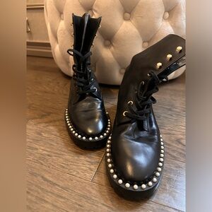 Stuart Weitzman pearled, leather combat boot